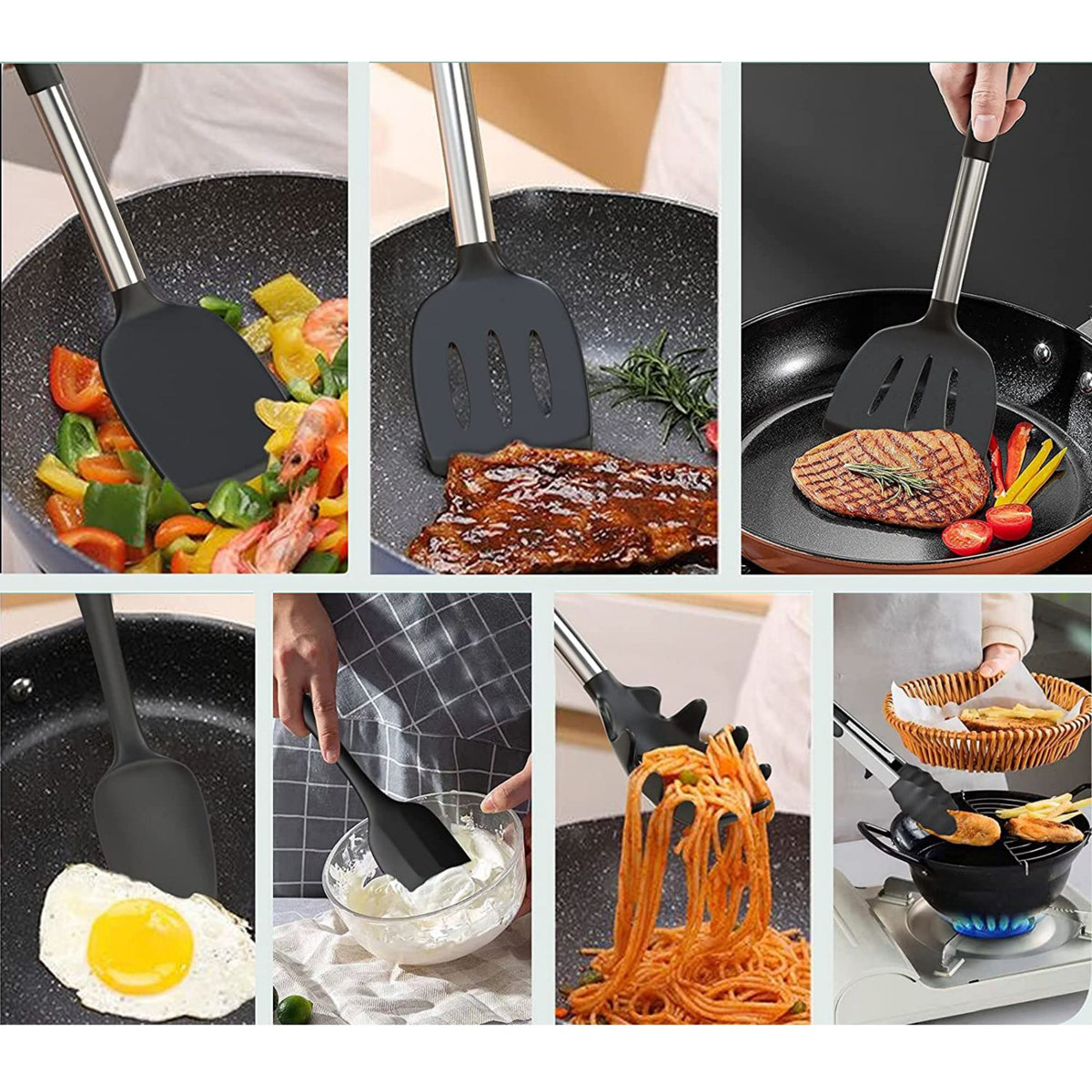 52-Piece Stainless Steel Cooking Utensil Set with 7-Piece Mixing Bowls with Lids Set & Salt and Pepper Grinder Set